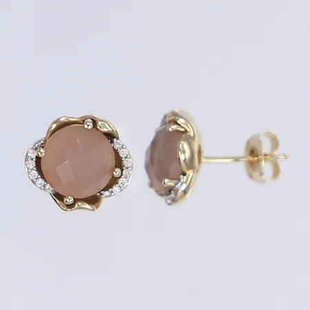 Ett par örhängen med rosa och vita stenar, Ø112mm, 14K Bruttovikt: 3,9g Vikt: 3,9 g