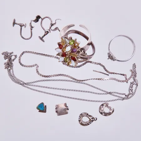 Diverse smycken, trasigt, stenar saknas, 830/1000 silver  Vikt: 19 g