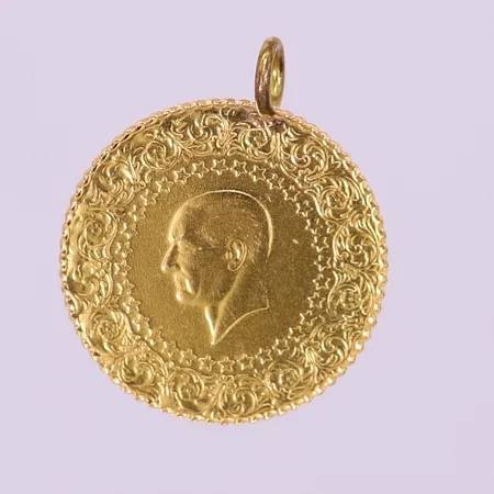 Hänge Ataturk, Ø18mm, 2024, ögla ej i guld, 22K. Vikt: 1,8 g