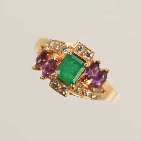 Ring med färgstenar, stl 17, bredd 2,5-10mm, 14K Vikt: 4 g