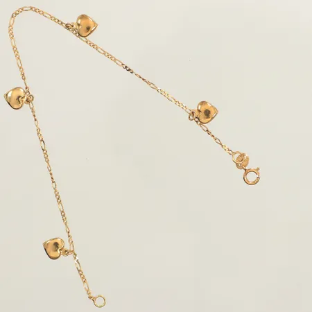 Armband med 4 berlocker, ca 16cm, bredd ca 7mm, Guldfynd, 18K Vikt: 1,1 g