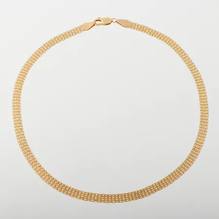 Collier, stämplat Italien, längd ca 46 cm, bredd 6.2 mm, 14k. Vikt: 13,2 g