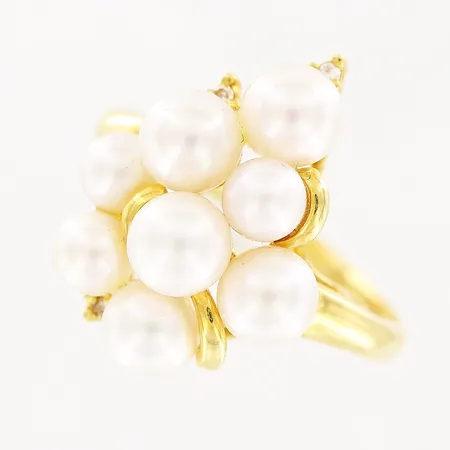 Ring, diamanter 3 x ca 0,005ct, odlade saltvattenspärlor, stl 17, bredd 2-20mm, 18K Vikt: 5,4 g