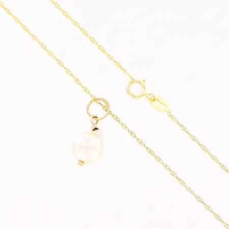 Kedja Singapore, 40cm, bredd 1mm, hänge odlad pärla, 16mm, 18K Vikt: 1,4 g