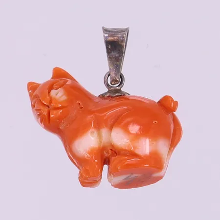 Hänge katt i orangea/vit sten, ca 18x17,5mm inkl ögla. 925/1000 silver  Vikt: 2,3 g