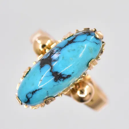 Ring med turkos, stl 18, sten 19,5x8mm, ostämplad, 18K Vikt: 5,4 g