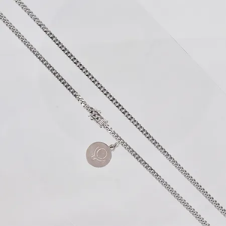 Kedja Pansar, vitguld,  47cm, bredd ca 3mm, hänge Ø13mm, gravyr, 18K Vikt: 19,1 g