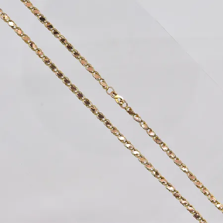 Kedja, bladad, ca 55cm, bredd 3mm, defekter, 14K Vikt: 5,3 g