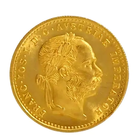 Guldmynt - 1 Dukat 1915, Franz Joseph I Österrike, 23,6K guld (986/1000), Ø20 mm, mycket fint skick ex Vikt: 3,5 g