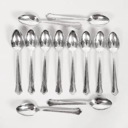 12 Kaffeskedar, modell Chippendale, GAB, längd: 120 mm, silver. Vikt: 163,7 g