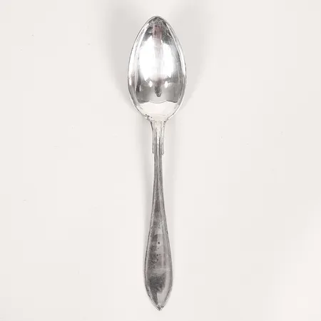 Matsked, modell Svensk Spets, GAB, Stockholm år 1910, längd: 225 mm, monogramgravyr, smärre bruksslitage, silver. Vikt: 73,6 g
