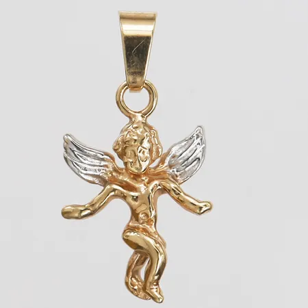 Hänge i form av en ängel, höjd: 27 mm, bredd: 14 mm, förgylld metall.