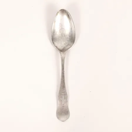 Matsked, 1800-tal, längd: 198 mm, gravyr, silver. Vikt: 39,1 g