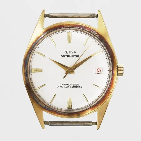 Armbandsur, Retiva, automat, Ø 34mm,  datum, boettnummer 5214, plexiglas, mindre repor på glas samt boett, ca 1960-tal, saknar armband, boett i 18K guld, bruttovikt 31,6gram 
