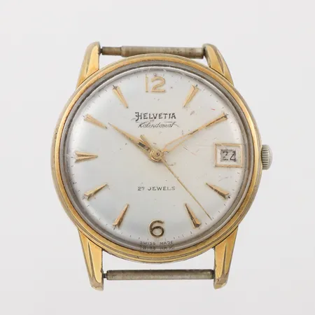 Herrur Helvetia Kalendomat, tickar igång men ej funktionstestad, repor, diameter 34.5 mm.