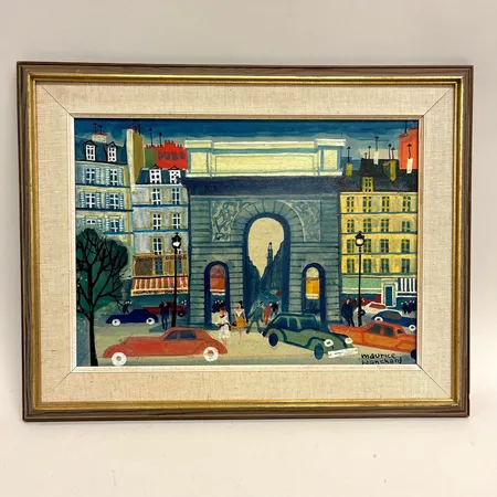 Tavla, blandteknik på pannå, 24x32cm, Parismotiv, signerad Maurice Blanchard, Frankrike (1903-1969), ytsmuts Skickas med postpaket.