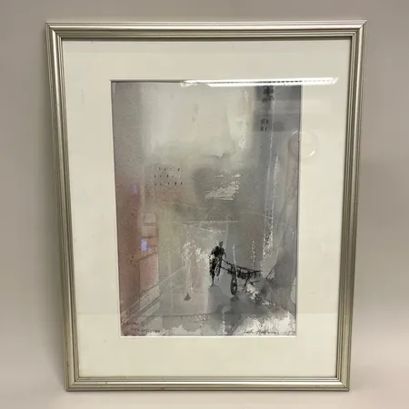 Tavla, akvarell, Dublin i morgonljus, signerad Petter Pettersson f. 1942, år 1999 26X37cm   Skickas med postpaket.