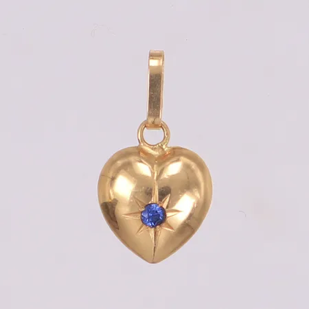 Hänge hjärta med blå sten, 18x10mm, smärre bucklor, 18K Vikt: 0,5 g
