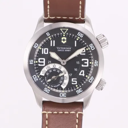 Herrur Victorinox Swiss Army, Ø45mm, refnr. 241381, tjocklek 12,5mm, stål, manuell, safirglas, svart urtavla, serienr. 160809222, läderband, nyskick, cert (ej ifyllt), box, ytterkartong 