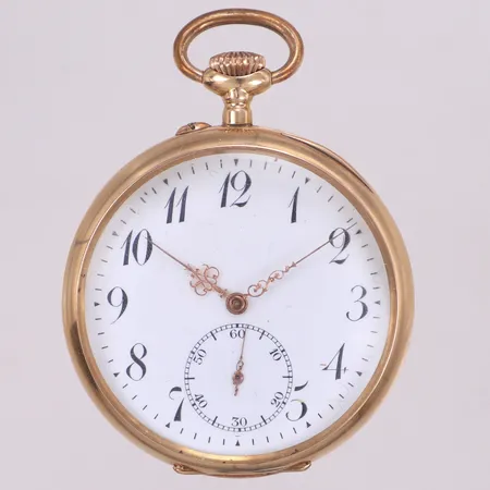 Fickur, ankar, liten sekundvisare, nr 822931, monogram, framsida med glas svårt att stänga, innerboett i metall, defekt/går ej 14K, Bruttovikt 87,4g 