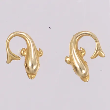 Ett par örhängen, delfiner, längd 13mm, saknar snurrebussar, 14K Vikt: 1,4 g