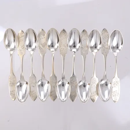 11 kaffeskedar, längd 12,2cm, modell Tornedal, finska stämplar, år 1970, repor, 830/1000 silver Vikt: 129,3 g