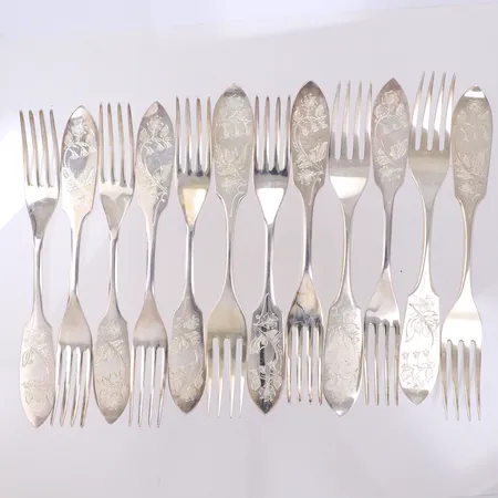 12 gafflar, längd 15,5cm, modell Tornedal, Persson Ab, Haparanda, år 1999,  repor, 830/1000 silver Vikt: 305,9 g