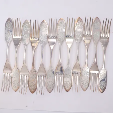 12 gafflar, längd 18,5cm, modell Tornedal, EJA, repor, 830/1000 silver Vikt: 521,4 g
