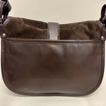 Axelremsväska, Michael Kors Messenger bag, AQ-1507, höjd 23cm, brunt läder och mocka, fläckar/repor, tygfoder