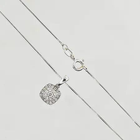 Kedja Venezia med hänge med diamanter, 1x0,03ct, 4x0,02ct, 20x0,01ct, Guldfynd, längd 44 cm, länkens bredd 1 mm, hängets längd 14 mm, vitguld, 18K. Vikt: 2,7 g