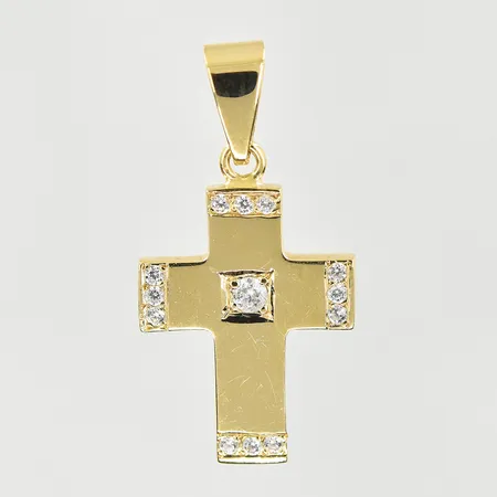 Hänge kors med vita stenar, längd 28 mm, bredd 14 mm, 18K. Vikt: 2,3 g