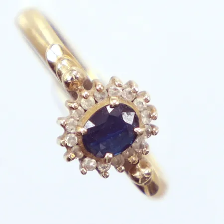 Ring, vita stenar, blå sten, Ø16¾, 14K Vikt: 2,6 g