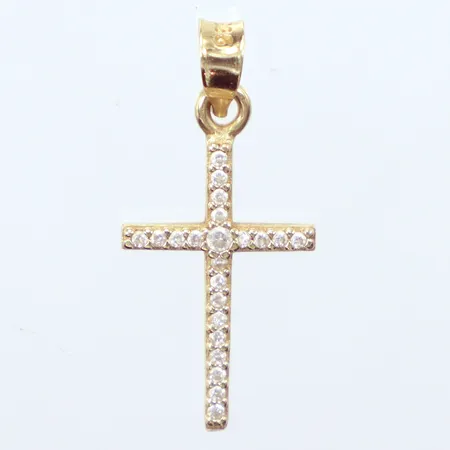 Hänge kors, vita stenar, 2,5cm, 14k  Vikt: 1,2 g
