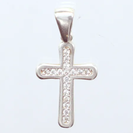 Hänge Kors, vita stenar, höjd 25,4mm, bredd 12,7mm, silver 925/1000 Vikt: 1,6 g