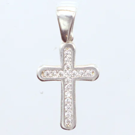 Hänge Kors, vita stenar, höjd 25,4mm, bredd 12,7mm, silver 925/1000 Vikt: 1,6 g