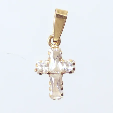 Hänge Kors, vita stenar, höjd 19,1mm, bredd 8,2mm, 18K Vikt: 0,5 g