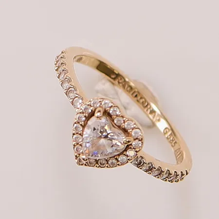 Ring Pandora, "hjärta", Ø16¾, bredd:8mm, vita stenar, 14K 2,3g.
