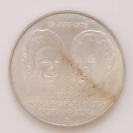Minnesmynt, 50kr, Bröllopet mellan Konung Carl XVI Gustaf och Drottning Silvia, 19 juni 1976, 925/1000 Silver 27g.