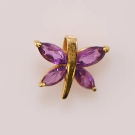 Hänge "fjäril", 9mm, lila stenar, 18K 0,9g.