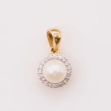 Hänge, diamanter 20x ca 0,005ct, 7mm, pärla, 18K 0,9g.