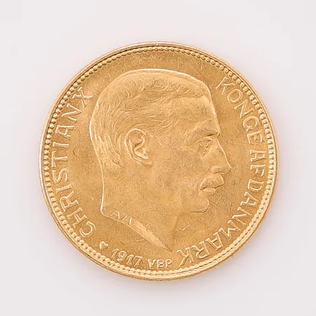 Mynt 20kr, Christian X, Danmark, 1917, 20kr, 21,6K 9g.