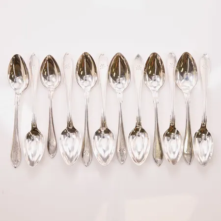 12 Kaffeskedar, 13cm, gravyr, 830/1000 Silver 193,1g.