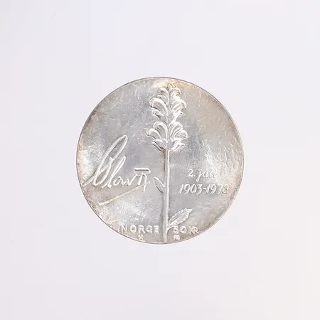 Silvermynt, Norska 50kr, Kung Olav V 75 år, silver 925/1000 Vikt: 26,8 g