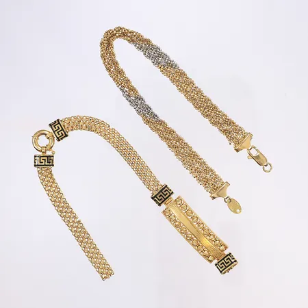 2 Armband med emaljdetaljer, defekt, 21K bruttovikt 28,1 g Vikt: 28,1 g