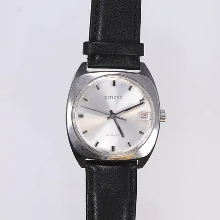 Herrur, Citizen, Ø34x35mm, manuell, datum, stål, läderband, 