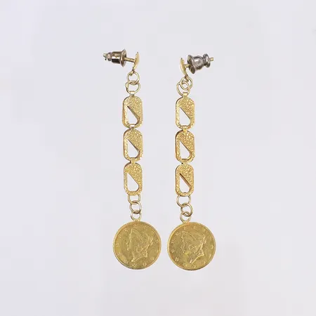 Ett par örhängen, höjd 59mm, buckliga, snurrebussar ej guld, 21K Bruttovikt: 4,2g Vikt: 4,2 g