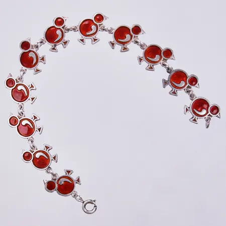Armband med röda emaljer, Meka Sterling Denmark, silver 925/1000, vikt: 11,8g Vikt: 11,8 g