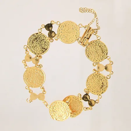 Armband med integrerade mynt, defekt, 22K  Vikt: 17,3 g