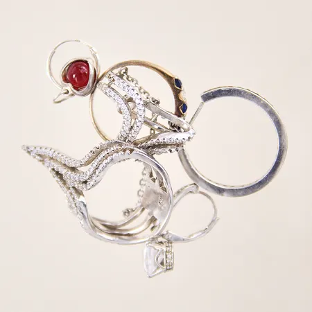 Silversmycken, med stenar, udda, stenar saknas, skeva, sliten förgyllning, silver 925/1000 Vikt: 16,3 g