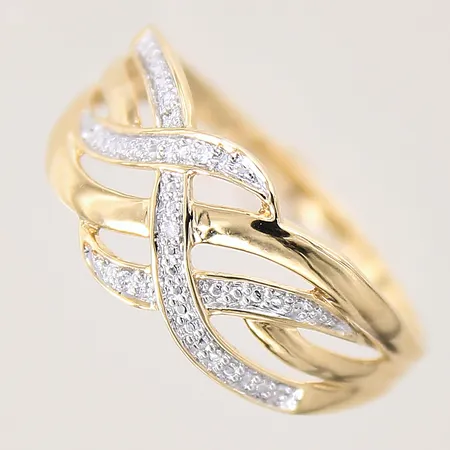 Ring med diamanter 3 x ca 0,005ct, stl 19, bredd 1,5-9,5mm, vitguldsdetaljer, GHA, 18K  Vikt: 2,7 g